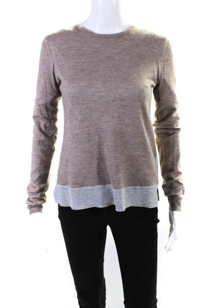 J Brand Womens Color Block Crew Neck Sweater Taupe Gray Size Small