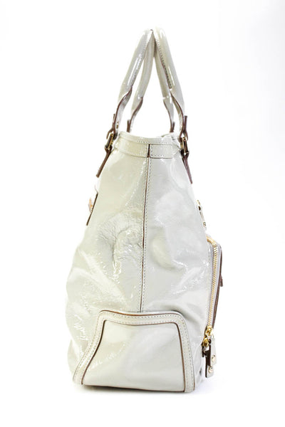 Anya Hindmarch Womens Double Handle Logo Pocket Front Tote Handbag Gray