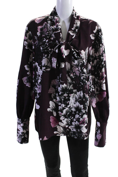 Natori Womens Purple Floral Button Down Size 12 13101762