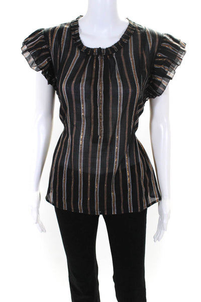Apiece Apart Womens Cotton Metallic Striped Print Blouse Top Black Gold Size 8