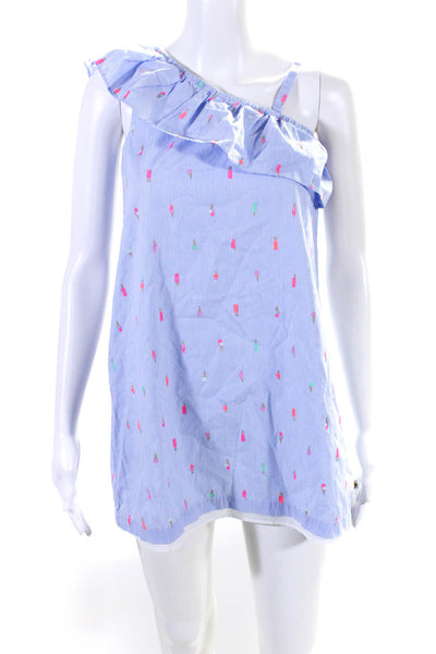 Kate Spade Junior Girls Ice Cream Popsicle Print One Shoulder Dress Blue Size 12