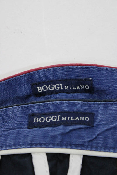 Boggi Milano Mens Zip Front Solid Cotton Cargo Shorts Blue Red Size 50 Lot 2