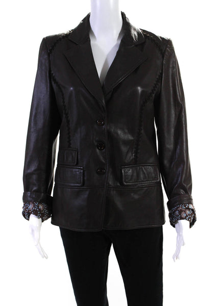 Joseph Womens Leather Woven Trim Jacket Brown Size EUR 44