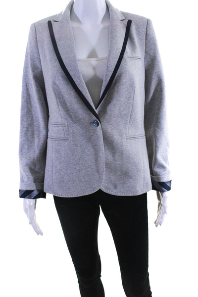 Caroll Womens Peak Lapel Curved Hem Button Blazer Jacket Heather Gray Size 40