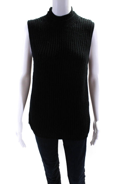 Central Park West Women's Sleeveless Crew Neck Sweater Top Black Size M