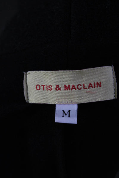 Otis & Maclain Womens Long Sleeve Open Front Fleece Wool Jacket Black Brown Medi