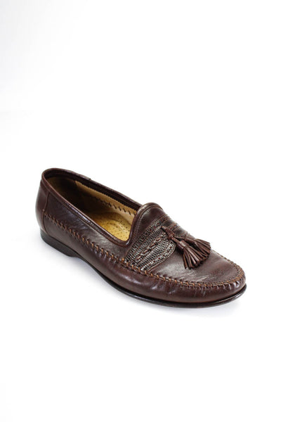 Santoni Womens Lizard Trim Leather Tassel Flat Loafers Brown Size 8 EE