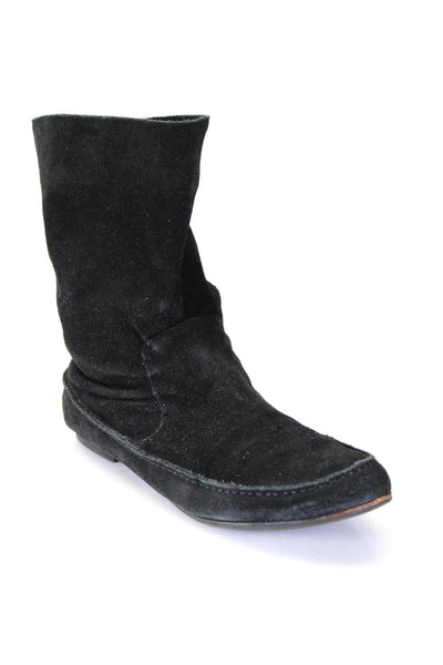 Elizabeth and James Women's Suede Pull On Flat Ankle Boots Black Size 8.5