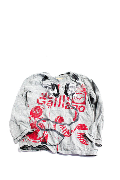 John Galliano Boys Long Sleeve Headphone Logo Tee Shirt Gray Cotton Size 4