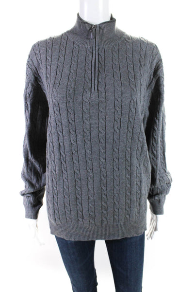 Roundtree & Yorke Women's Mock Neck Long Sleeves Cable Knit Sweater Gray Size L