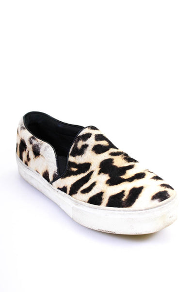 Celine Womens Ponyhair Cheetah Print Slip On Sneakers Beige Black 7.5US 37.5EU