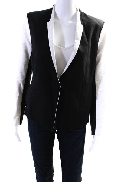 Helmut Lang Womens V Neck Solid Colorblock Cotton Blazer Black Size 8