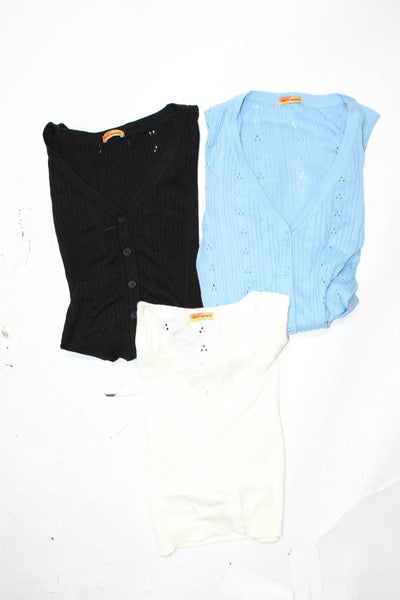 Summer Land Girls Button Up Knit Cardigan Sweaters Black Blue White Large Lot 3
