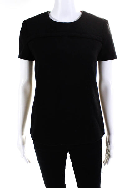 Rachel Zoe Women's Round Neck Short Sleeves Quilted Blouse Black Size 4