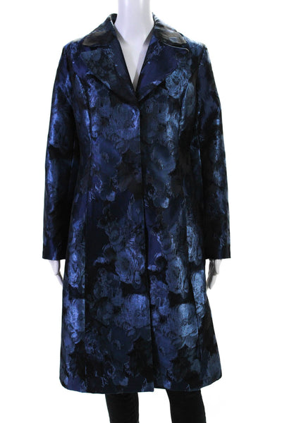 Isaac Mizrahi Live Women's Floral Button Down Long Jacket Blue Size 0