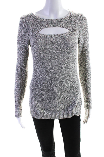 Central Park West Women's Crewneck Long Sleeves Cut-Out Front Knit Sweater Gray