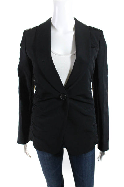 Lanvin Womens Single Button Collared Ruched Blazer Jacket Black Size Italian 38