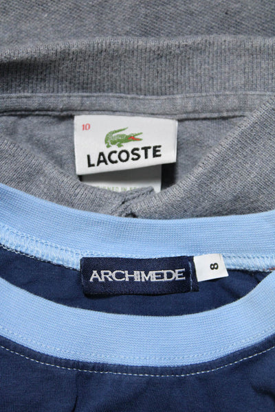Lacoste Archimede Boys Polo Graphic Fish Print Shirts Gray Blue Size 8 10 Lot 2