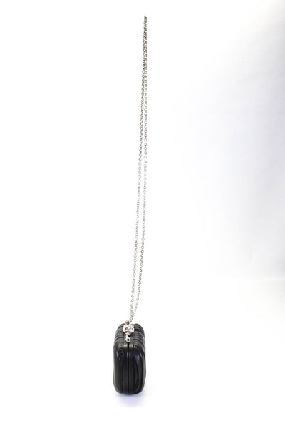 Corto Moltedo Womens Pleated Leather Chain Box Clutch Minaudiere Handbag Black