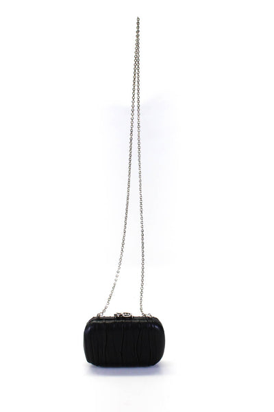 Corto Moltedo Womens Pleated Leather Chain Box Clutch Minaudiere Handbag Black
