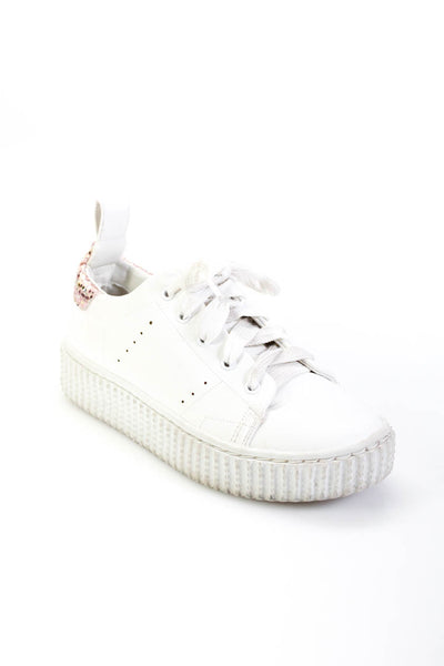 Dolce Vita Womens Lace Up Glitter Trim Platform Sneakers White Leather Size 3