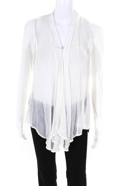 Illia Womens Open Front Leather Trim Linen Shirt Jacket White Size 8