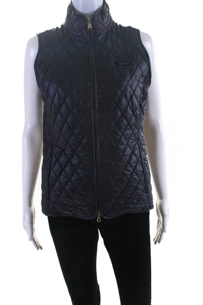 Fairway & Greene Womens Blue Quilted Nylon Mock Neck Full Zip Vest Jacket Size S