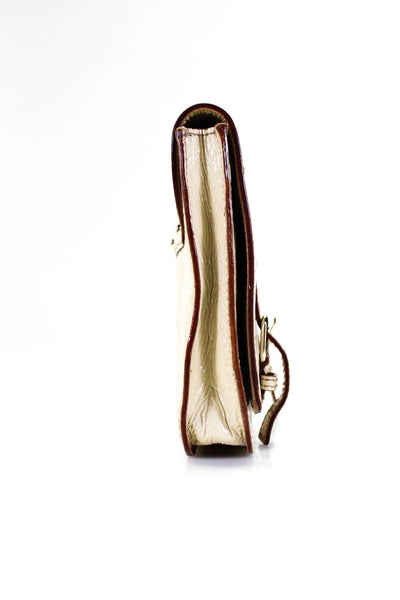 Kate Spade New York Womens Cream Shiny Leather Buckle Detail Clutch Handbag