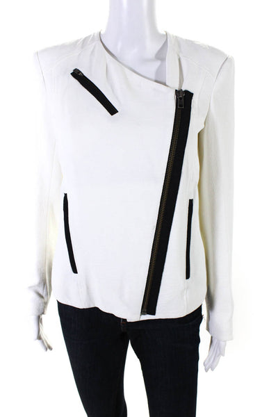 Helmut Lang Womens White Crew Neck Full Zip Long Sleeve Jacket Size 2