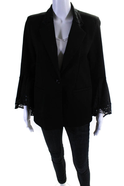 Central Park West Womens Lace Trim Blazer Jacket Black Cotton Size Small
