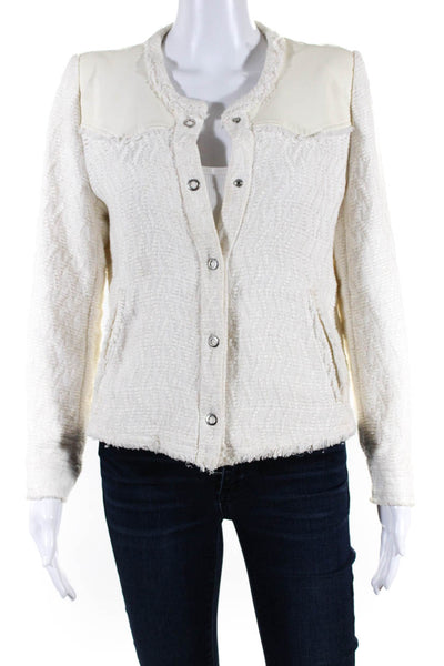 IRO Womens Knit Weaved Linen Cotton Lamb Leather Button Blazer White Size 42