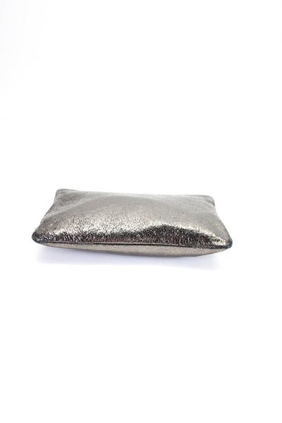 Neiman Marcus For Target Women's Metallic Leather Zip Clutch Handbag Silver