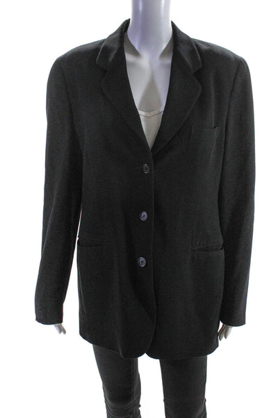 Giorgio Armani Womens Crepe Notched Collar Button Up Blazer Jacket Black Size 8