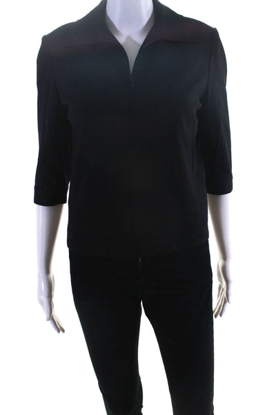 Dolce & Gabbana Womens Black Wool Collar Full Zip 3/4 Sleeve Jacket Size 38