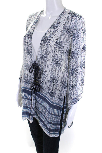 Calypso Saint Barth Womens Tie Front Abstract Silk Cover Up White Blue Size XS
