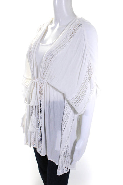 Elan Womens Short Sleeve Embroidered Tie Front Cover Up White Size Small