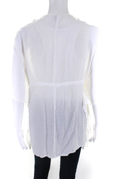 Elan Womens Short Sleeve Embroidered Tie Front Cover Up White Size Small