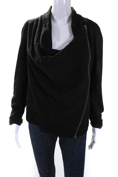 Helmut Lang Womens Asymmetrical Zippered Collared Paneled Jacket Black Size M