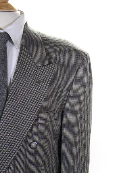 Bachrach Mens Grid Patterned Three-Button Blazer Jacket Beige Black Size M