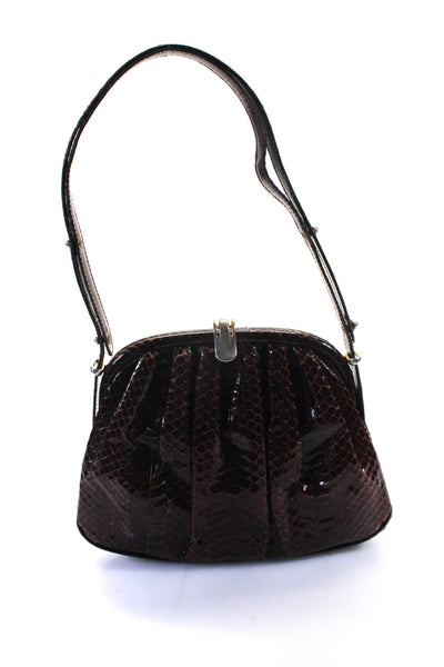 D'auria Womens Python Skin Structured Frame Brown Shoulder Bag Small Handbag