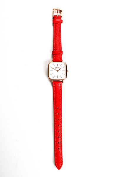 Folli Follie Women's Red Leather Strap 25mm Square Face Watch