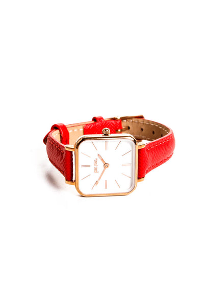 Folli Follie Women's Red Leather Strap 25mm Square Face Watch