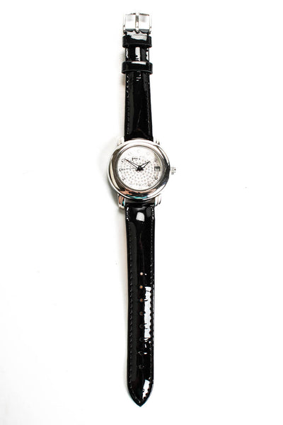 Folli Follie Women's Black Patent Leather Silver Tone Round Crystal Face Watch