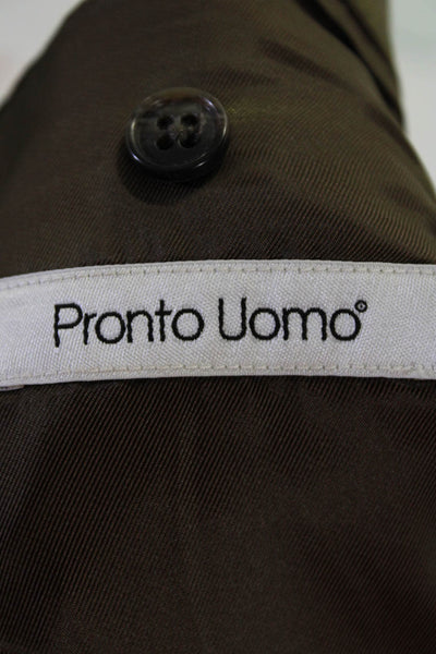 Pronto Uomo Men's Collared Long Sleeves Polyester  Lined Jacket Brown Size 44