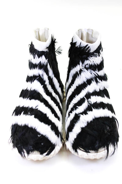 Valentino Garavani Womens White Black Feather Zip Ankle Boots Size 5.5