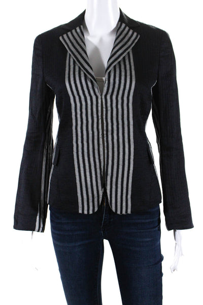 Akris Punto Women's Linen Silk Unlined Lightweight Striped Blazer Navy Size 6