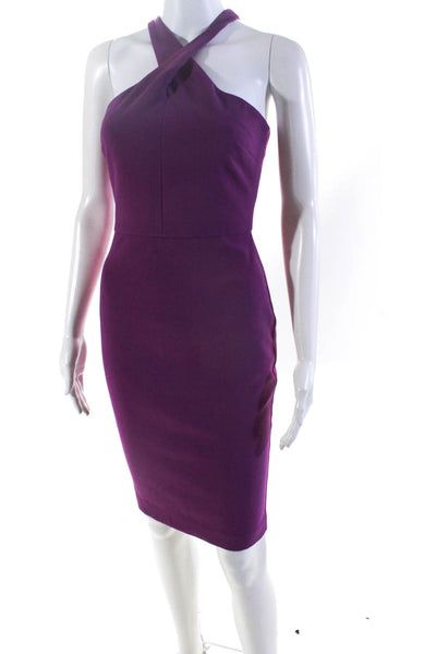Likely Womens Purple Criss Cross Halter Zip Back Sleeveless Pencil Dress Size 2