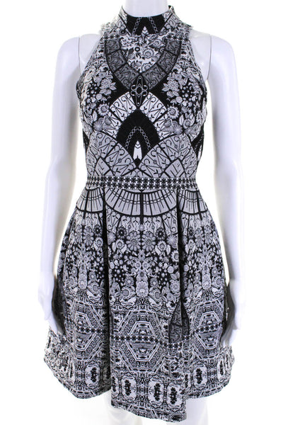 Nicole Miller Women's Floral Embroidered Sleeveless Mock Neck Dress Gray Size 2