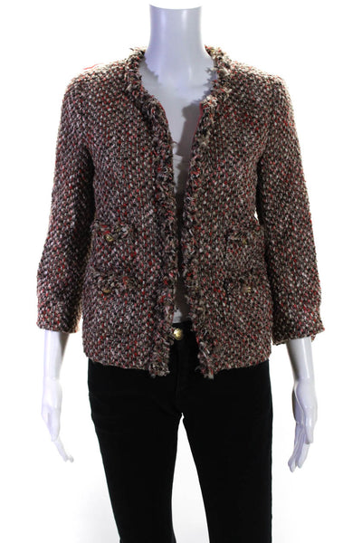 J Crew Womens Brown Red Cotton Textured Crew Neck Long Sleeve Jacket Size 0