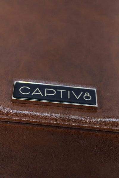 Captiv8 Womens Solid Faux Leather Multi Compartment Makeup Case Brown Size M